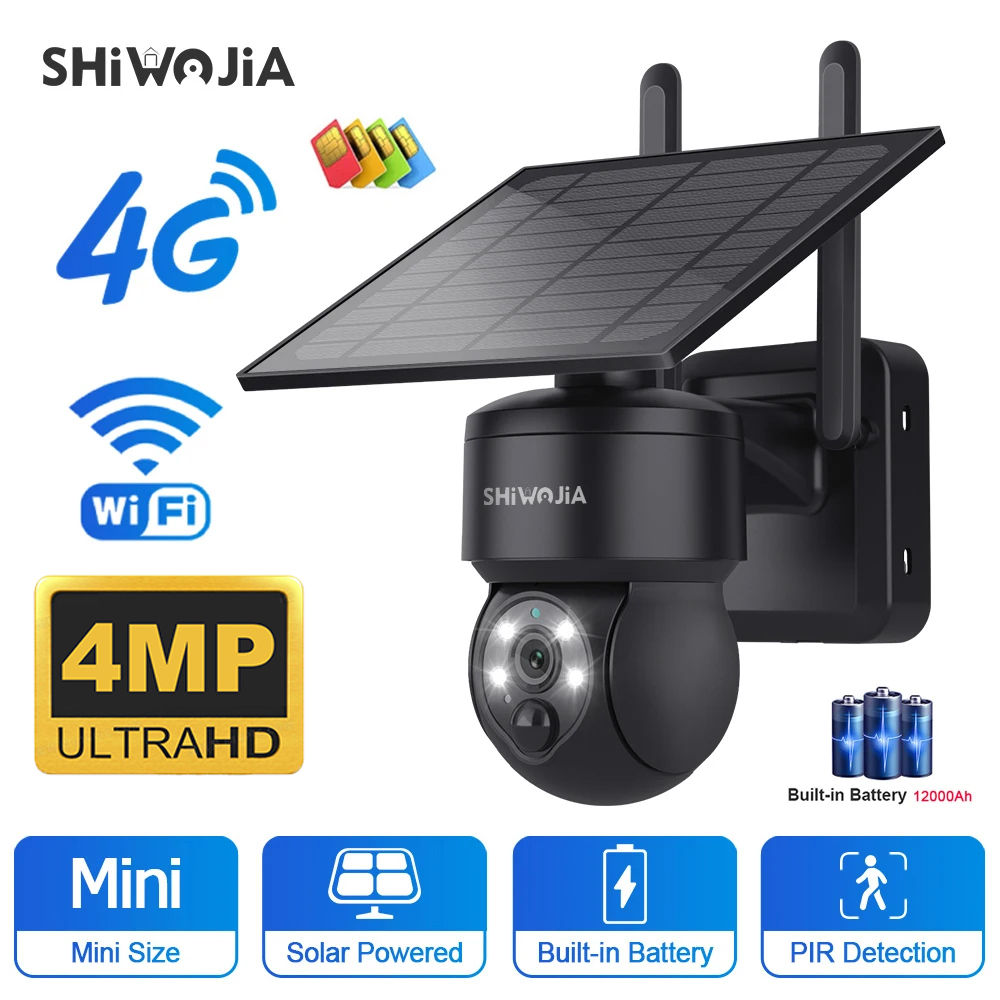 Smart Home Cctv - SHIWOJIA WIFI ワイヤレス PTZ ソーラーカメラ 4G