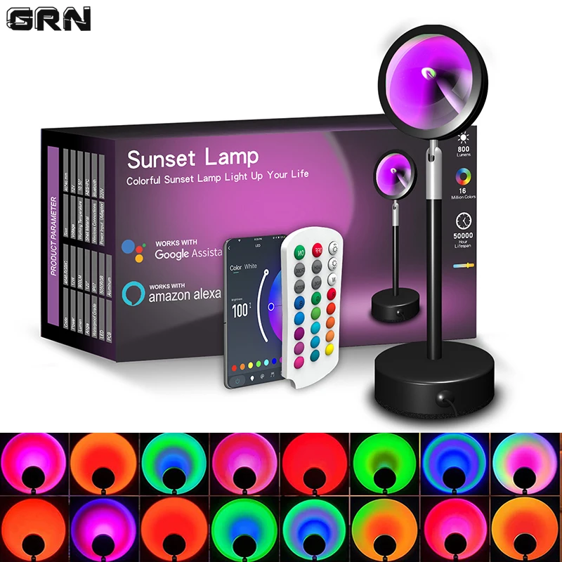 Smart Home Sistem - スマートLEDサンセットランプ,カラフルな変更ランプ,Bluetoothアプリ制御,音楽同期,ネットワークブロードキャスト,寝室,家の装飾,レインボーランプ