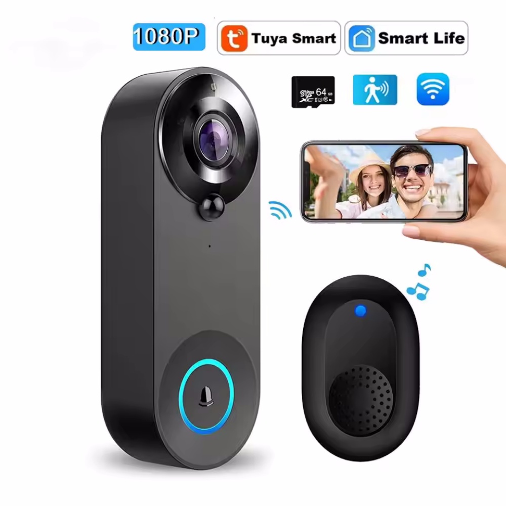 Smart Home Cctv - Tuya 1080P ワイヤレス WIFI ドアベルビデオインターホンドアベルカメラ付きスマートホームセキュリティ保護 PIR