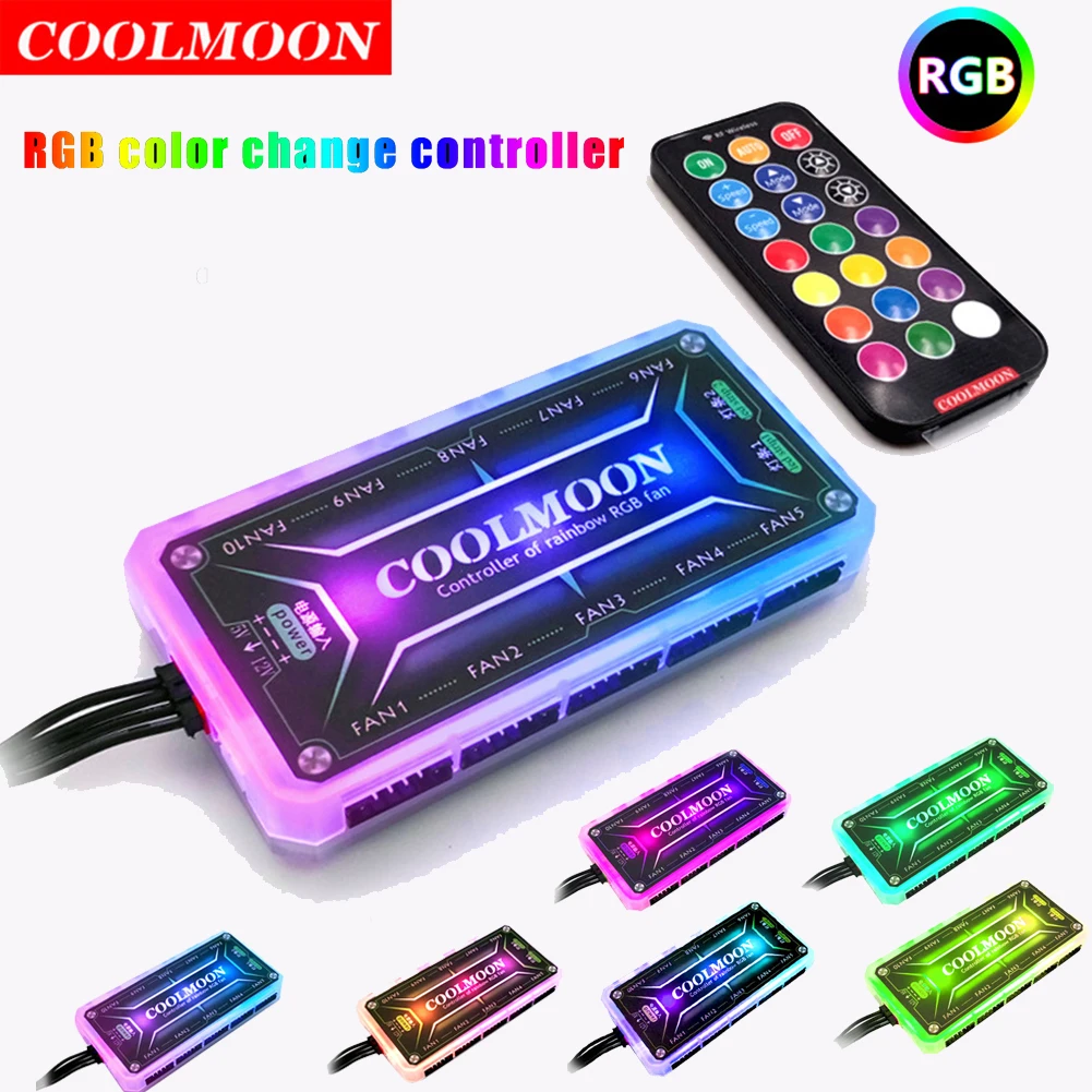 Smart Home Gadgets - Coolmoon-インテリジェントリモコン,PCケース,argbコントローラー,冷却ファン,シャーシ,サイレントファンハブ,12v,5a,6ピン