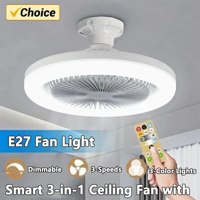 Smart Home Ventilation System - リモコン付きスマート3-in-1シーリングファン、寝室とリビングルームの照明用の3スピードE27 AC85-265V照明ベース
