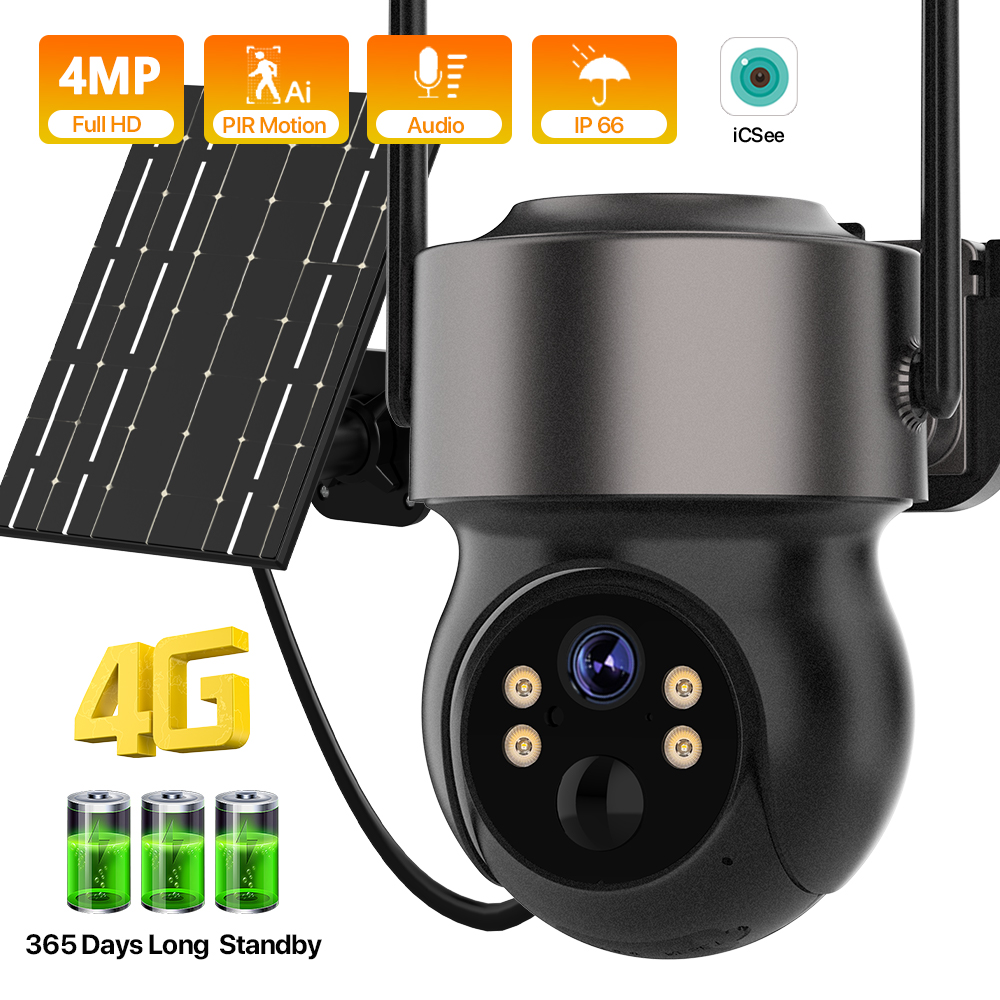 Smart Home Cctv - 4MP 4G SIM ソーラーバッテリー駆動の屋外ワイヤレスセキュリティ、ソーラーパネル付き PIR 人感検知