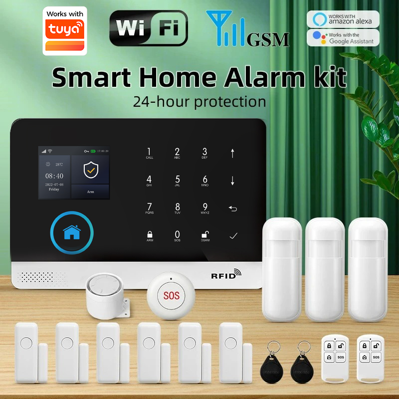 Smart Home Improvement - PGST WIFI GSM スマートホームセキュリティ警報システムはスマートライフアプリと連携し、盗難警報、住宅、オフィス、Alexaリモートコントロールに対応します。