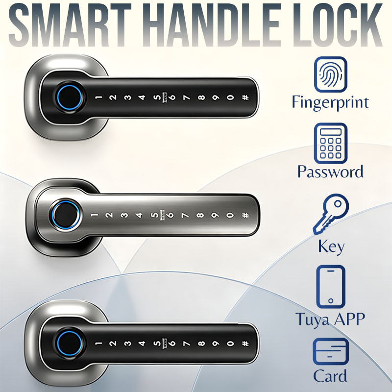 Smart Home Improvement - ホームセキュリティデバイス スマート指紋認証ドアロック デジタル電子ハンドルロック パスワード/キー/Tuyaアプリ/カード解錠機能付き