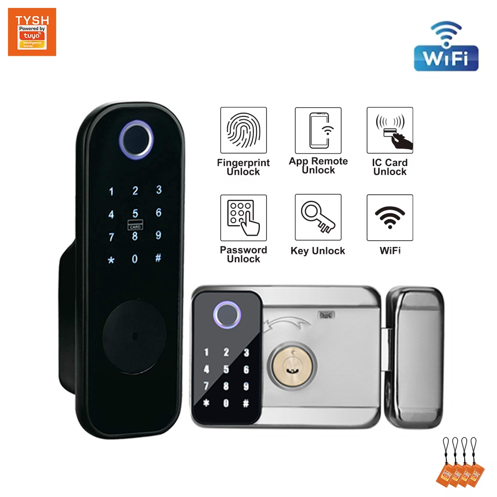 Smart Home Ezviz - TYSH Tuyaリモートスマートドアロック、Wifi屋外防水ダブル指紋ロックデジタル電子カードキーレススマートロック