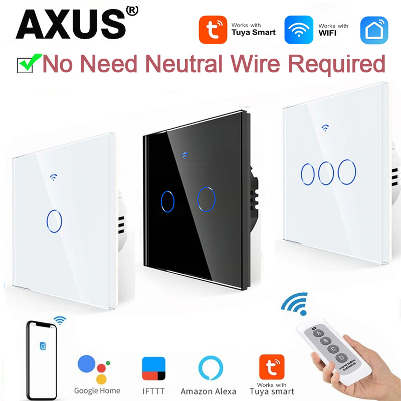 Smart Home Sistem - AXUS EU WiFiスマートライトスイッチ、ニュートラル配線不要、タッチスイッチ、RF433、Tuya Smart Lifeアプリ対応、Alexa、Google Home連携