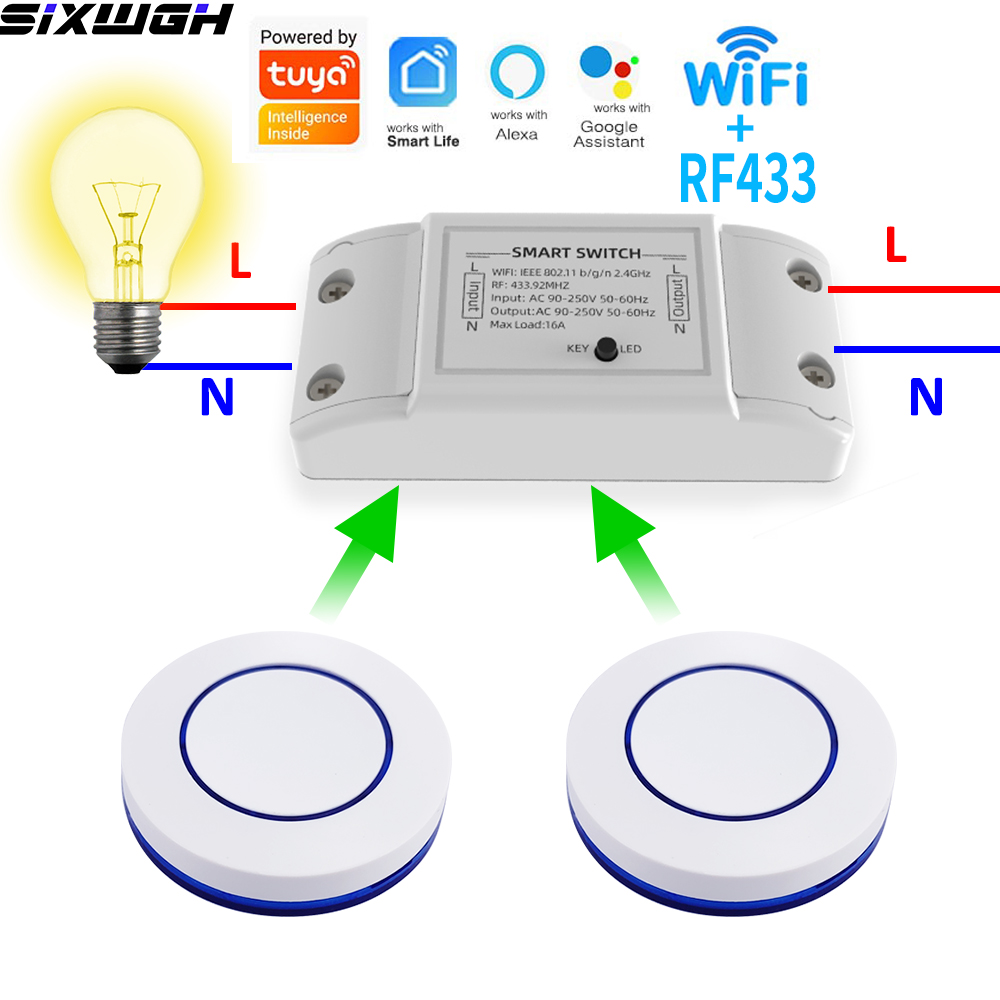 Smart Home Sistem - 16A WiFi Tuya スマートスイッチ ワイヤレスリモコンタイマースイッチ 互換性のあるスマートライフアプリ