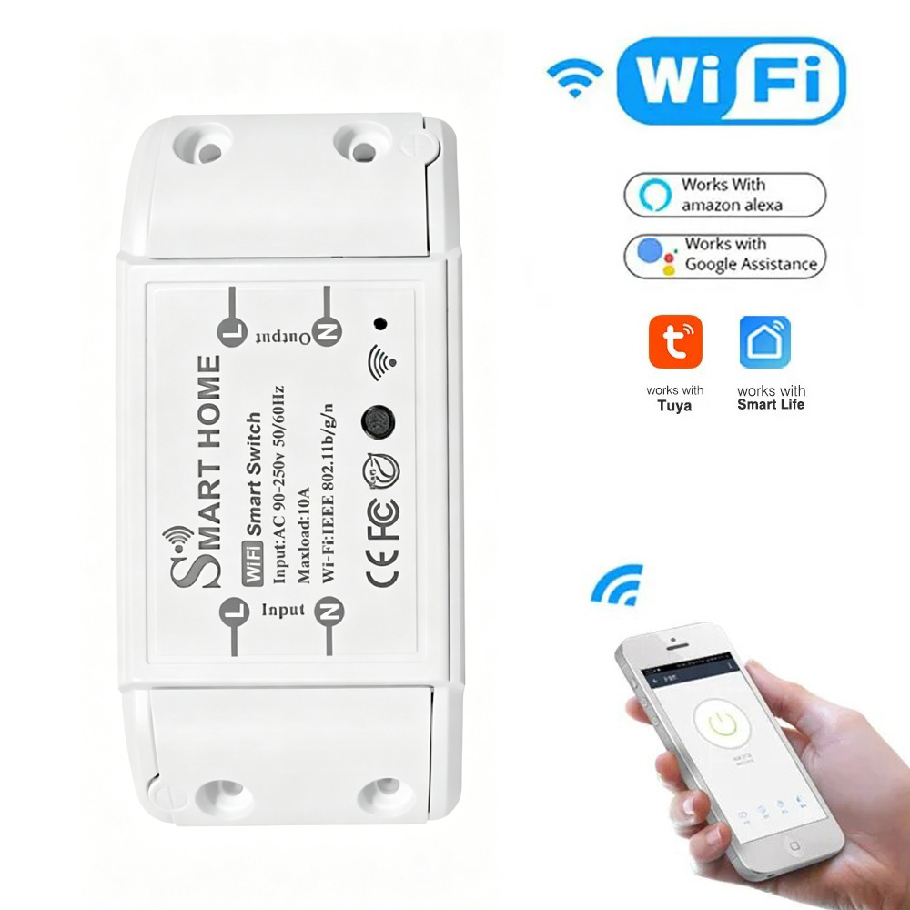 Smart Home Improvement - WiFiスイッチDIYミニスマートホームスイッチリレーモジュール、Tuyaスマートライフアプリ対応、ワイヤレス音声リモコン、タイマースイッチ、AI搭載
