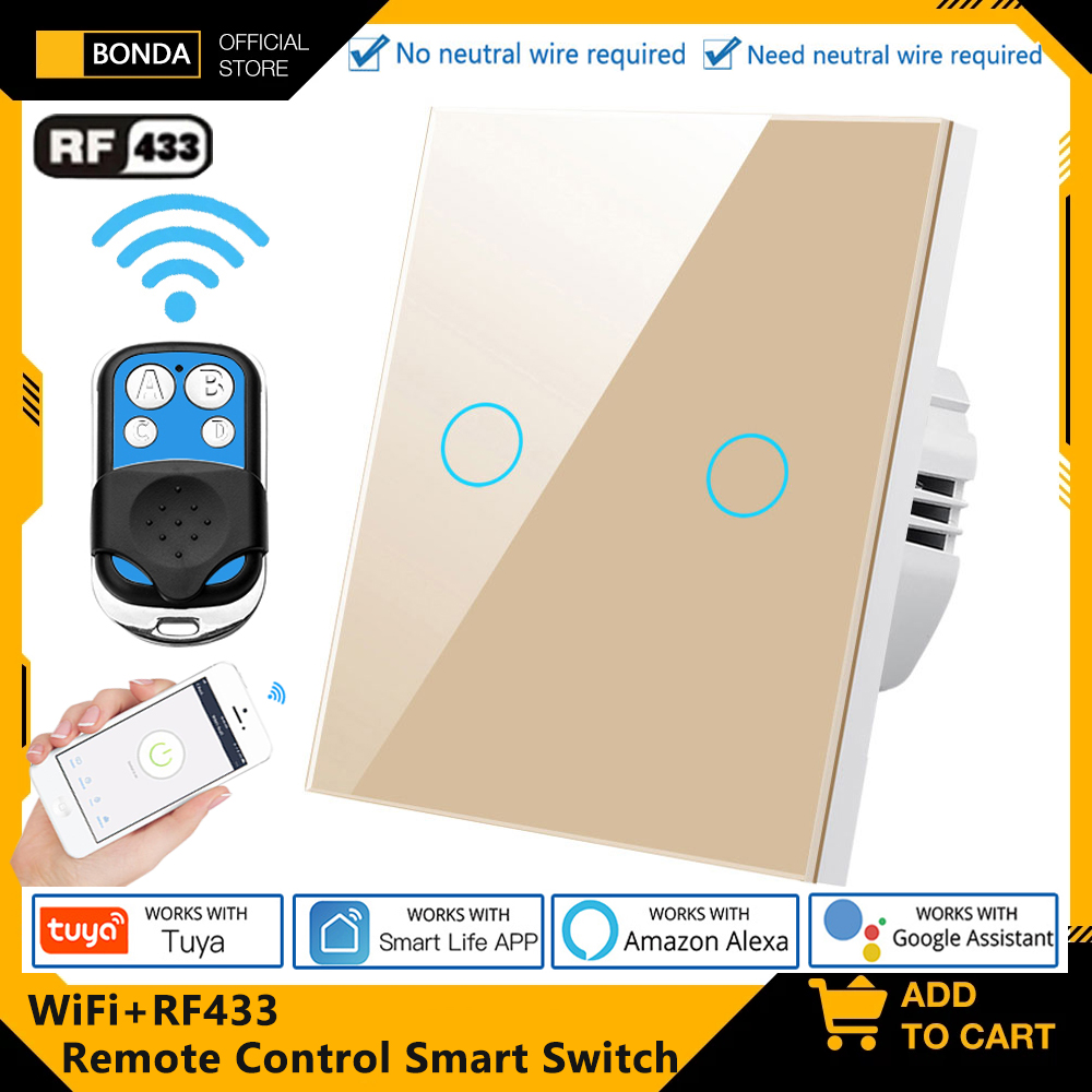 Smart Home Sistem - Tuya EU WiFi + RF433 スマートリモコンスイッチ中性線不要