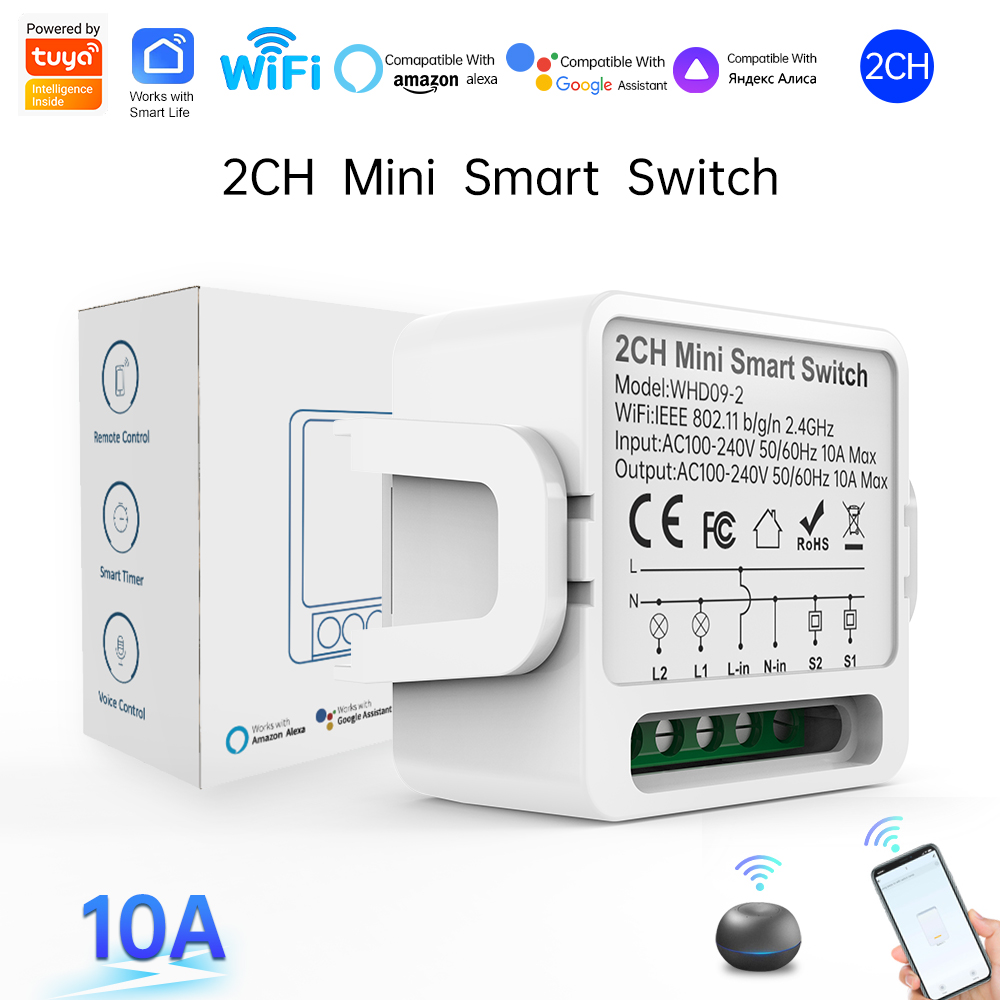 Smart Home Sistem - 2ウェイTuyaスマートスイッチ2連スマートライトブレーカー、スマートライフ、Alexa、Google Homeの音声制御に対応
