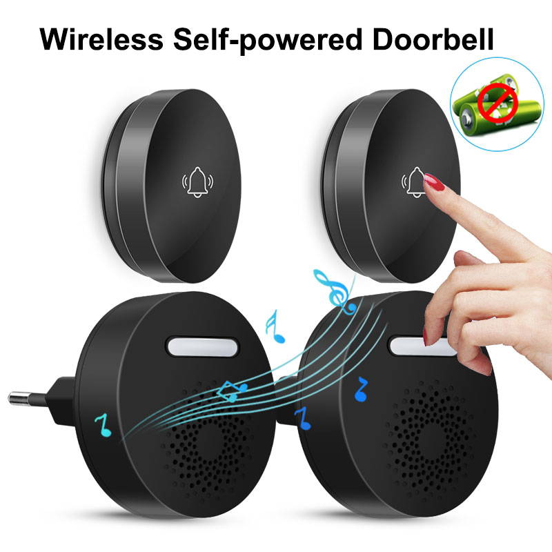 ワイヤレスドアベルバッテリーなしセルフパワーボタンウェルカム - Smart Home Improvement のレビューと価格
