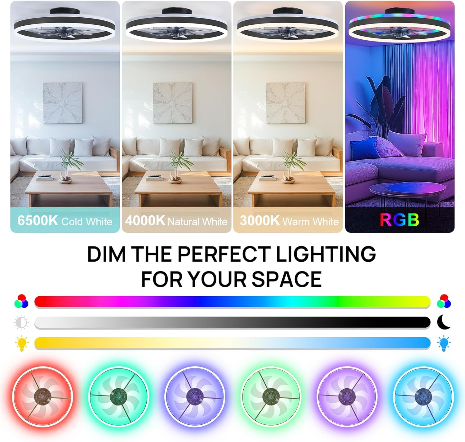 RGBスマートシーリングファンライト 6段階風量調節 + 星 - Smart Home Ventilation System のレビューと価格